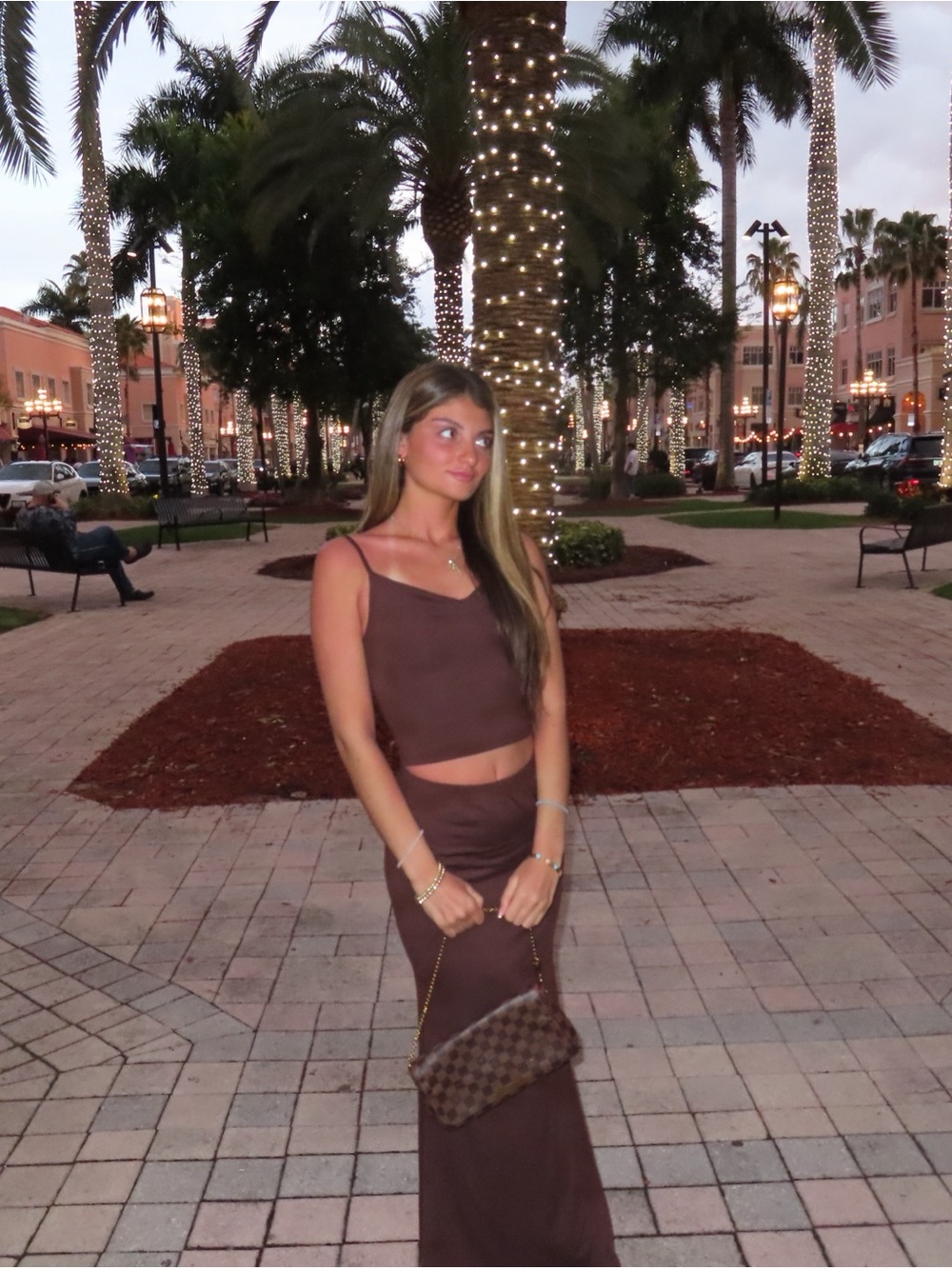 Brown Maxi Skirt with Matching Crop Top